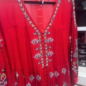 Chic Red Embroidered Top